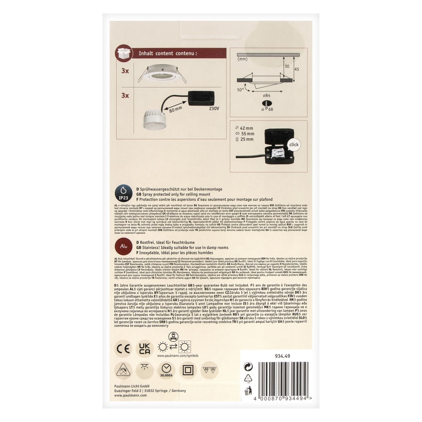 Paulmann 93449 - SET 3xLED/6,5W IP23 Bathroom recessed light NOVA 230V