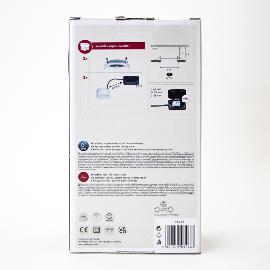 Paulmann 93462 - SET 3xLED/6W IP44 Bathroom recessed light NOVA 230V