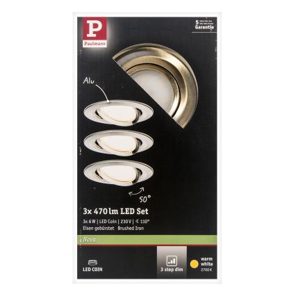 Paulmann 93483 - SET 3xLED/6,5W IP23 Dimmable bathroom recessed light NOVA 230V