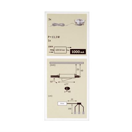 Paulmann 93579 - SET 3xLED suspended ceiling light 3xLED/3,8W/230/12V