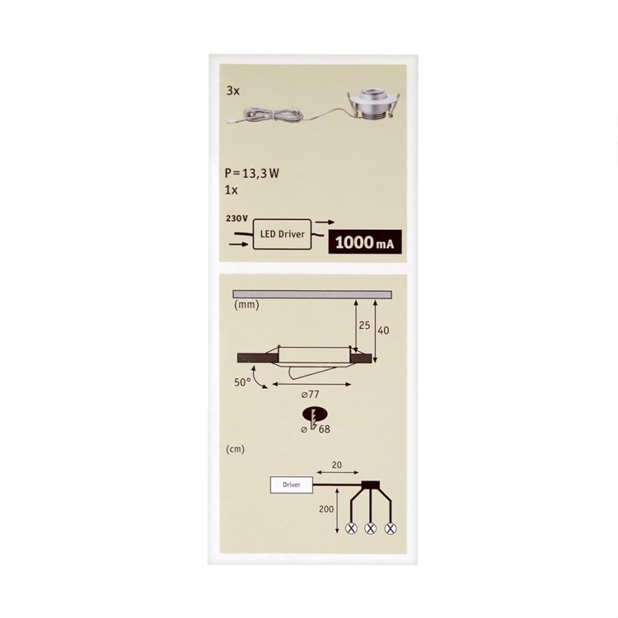 Paulmann 93579 - SET 3xLED suspended ceiling light 3xLED/3,8W/230/12V