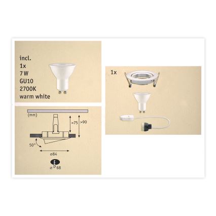 Paulmann 93602 - LED GU10/7W IP23 Dimmable bathroom recessed light NOVA 230V