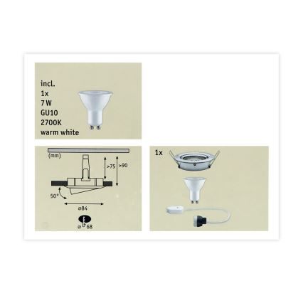 Paulmann 93603 - LED-GU10/7W IP23 Dimmable bathroom recessed light NOVA 230V