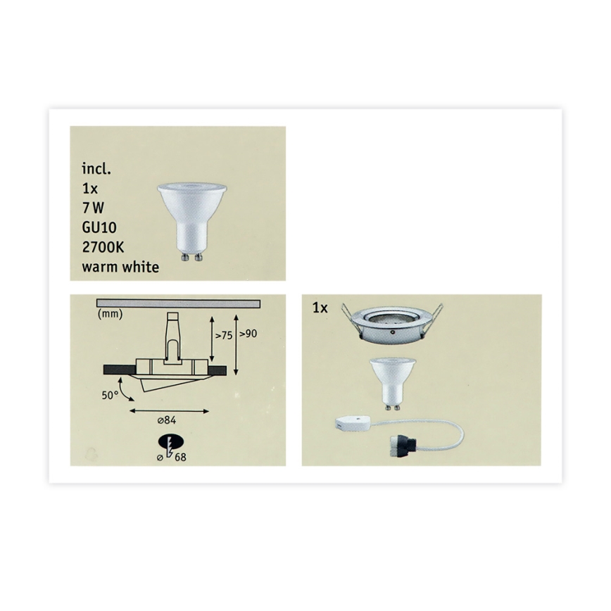 Paulmann 93603 - LED-GU10/7W IP23 Dimmable bathroom recessed light NOVA 230V