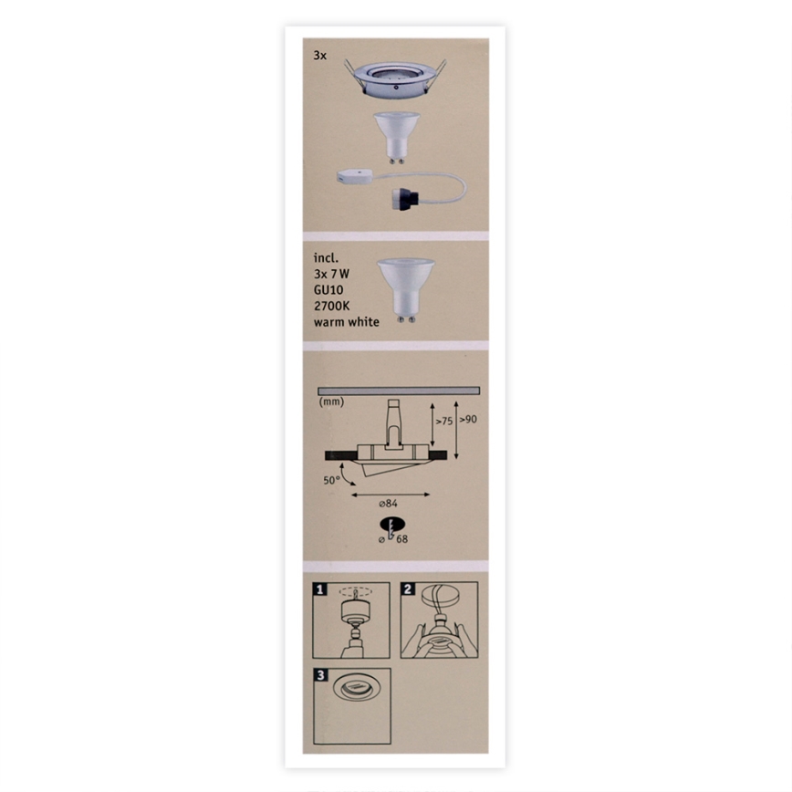 Paulmann 93607 - SET 3x LED GU10/7W IP23 Dimmable bathroom light NOVA 230V