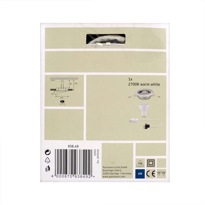 Paulmann 93849 - LED-GU10/4,5W/230V Recessed light PREMIUM LINE 230V