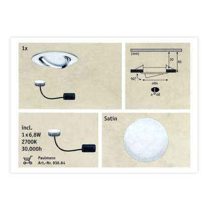 Paulmann 93867 - 1xLED/6,8W IP23 Bathroom recessed light COIN 230V