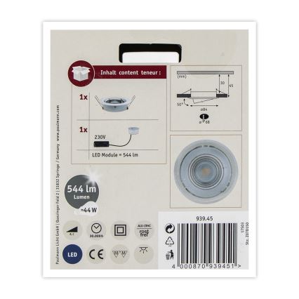 Paulmann 93945 - LED/6,8W IP23 Dimmable bathroom recessed light COIN 230V