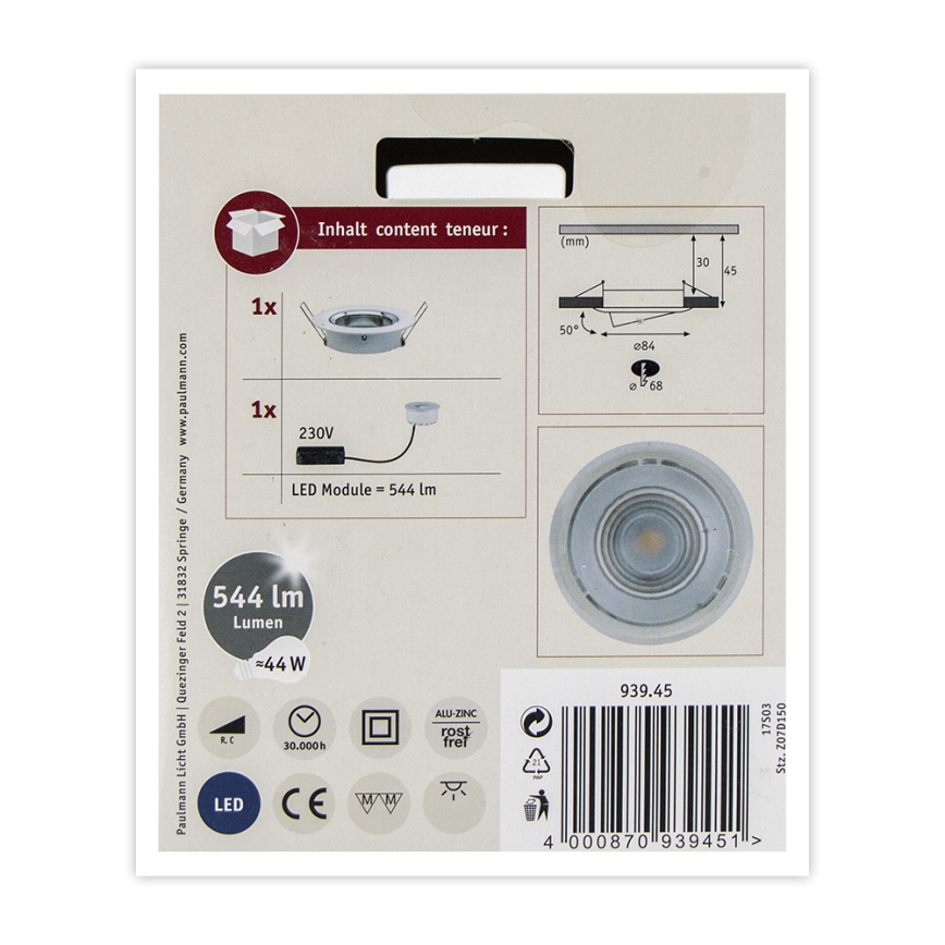 Paulmann 93945 - LED/6,8W IP23 Dimmable bathroom recessed light COIN 230V