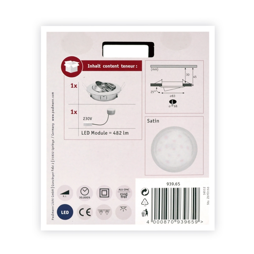 Paulmann 93965 - LED/7W Bathroom dimmable light COIN 230V