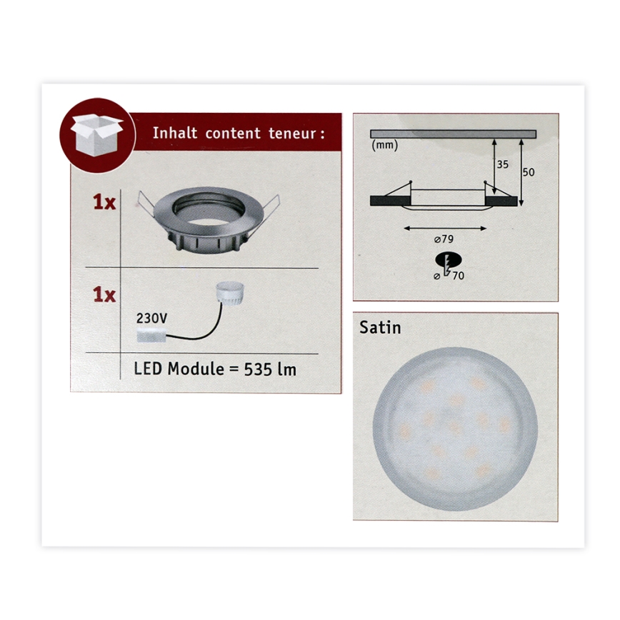 Paulmann 93975 - LED/6,8W IP44 Bathroom recessed light COIN 230V