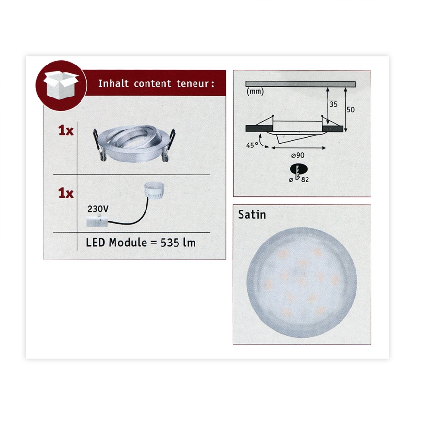 Paulmann 93983 - LED/6,8W IP23 Bathroom recessed light COIN 230V