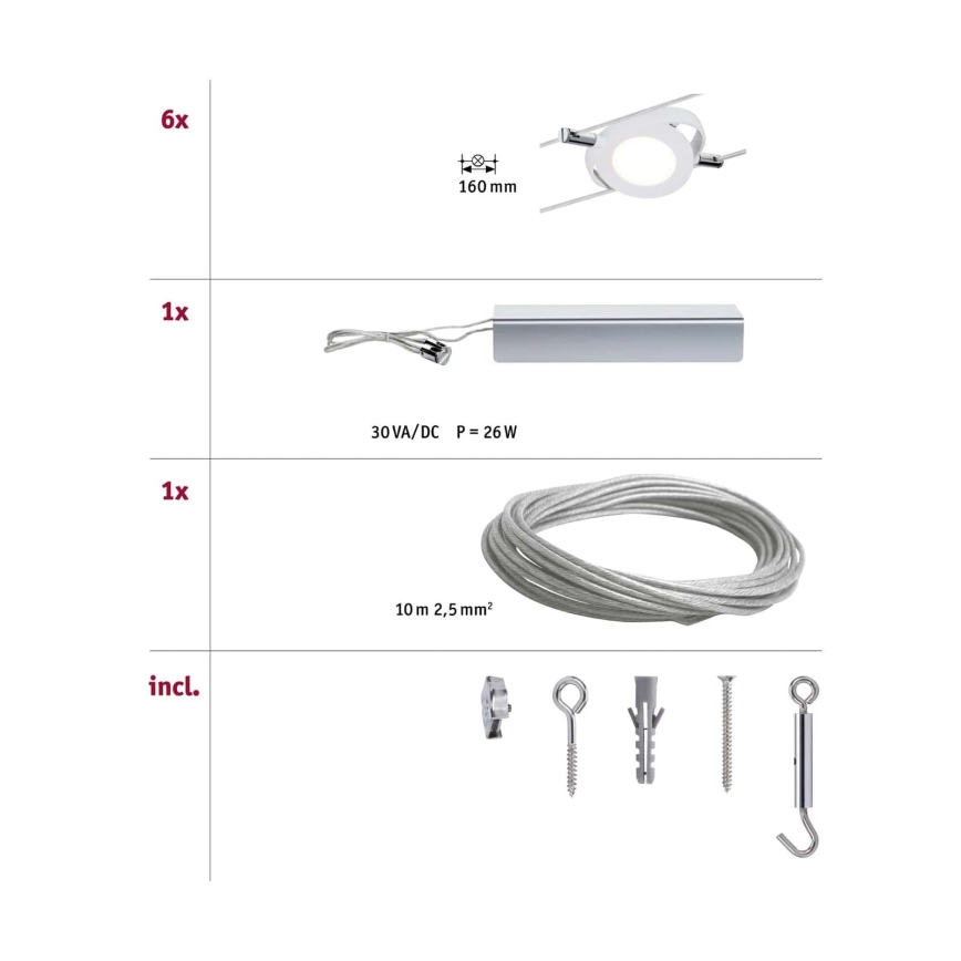Paulmann 94106 - SET 6xLED/4W Spotlight for a string system ROUNDMAC 230V white
