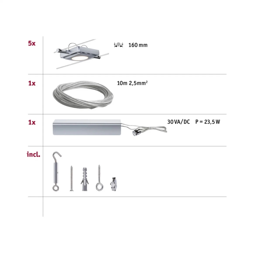 Paulmann 94108 - SET 5xLED/4,3W Spotlight for string system MAC 230V matte chrome