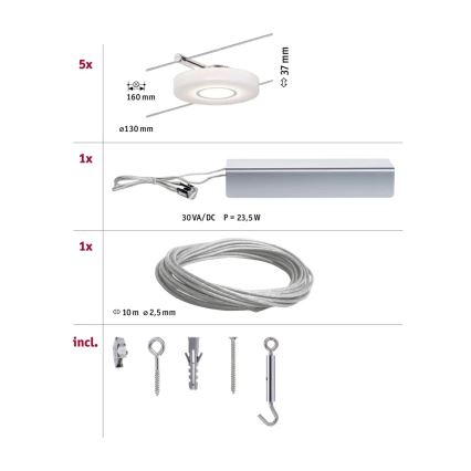 Paulmann 94109 - SET 5xLED/4,3W Complete MAC cable system 230V white