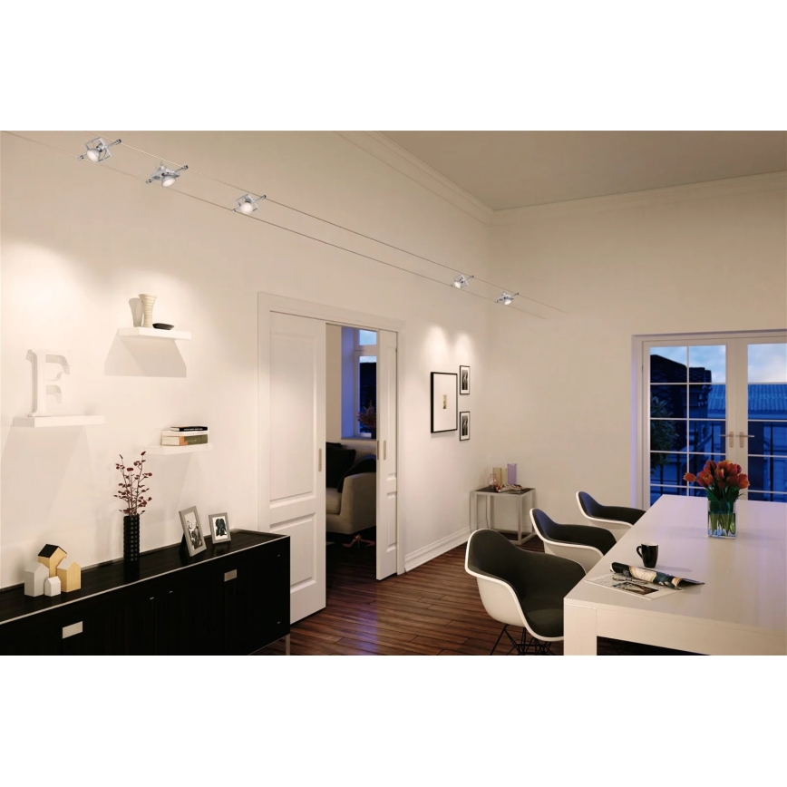 Paulmann 94133 - Complete MAC 230V Cable Lighting System, Set with 5 x GU5.3/10W, Matte Chrome