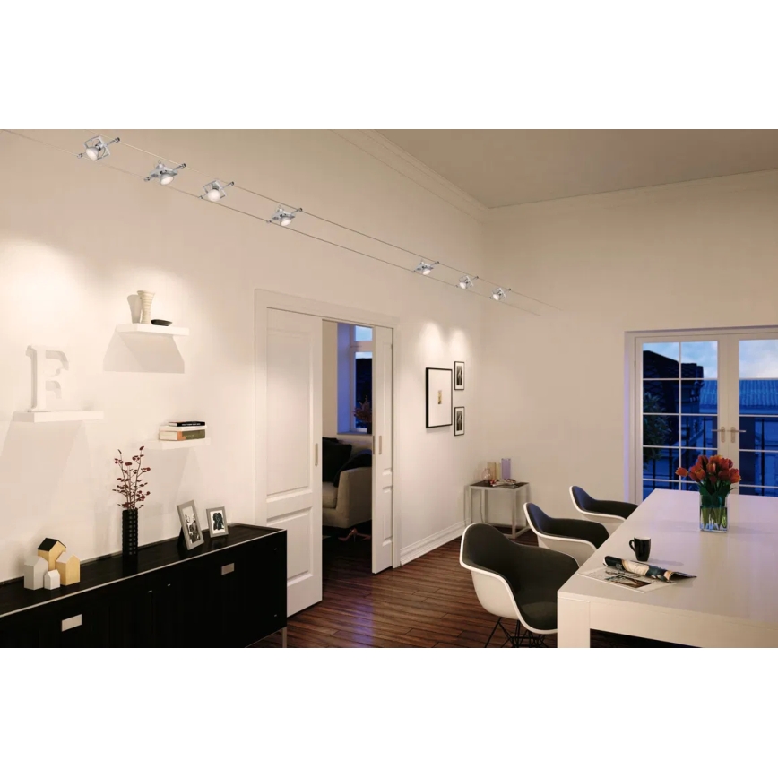 Paulmann 94152 - Complete MAC cable lighting system 230V, set of 7 x GU5.3/10W, matte chrome