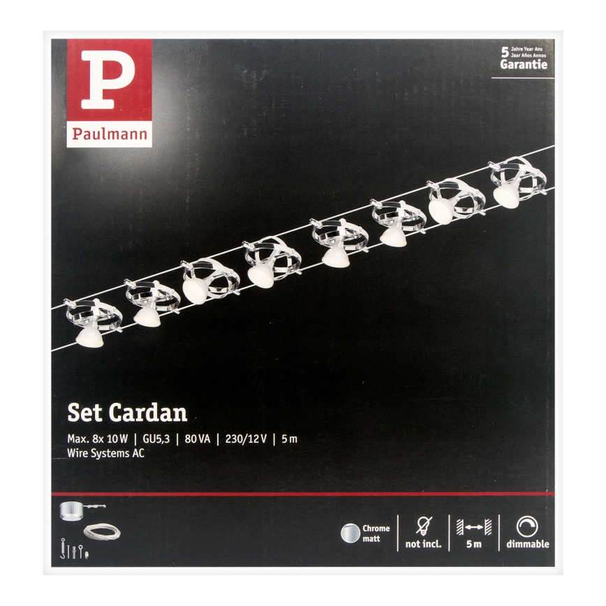 Paulmann 94153 - SET 8xGU5,3/10W Spotlight for a string system CARDAN 230V