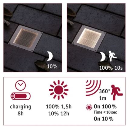 Paulmann 94238 - LED/0,7W IP67 Driveway solar light with sensor ARON 3,7V