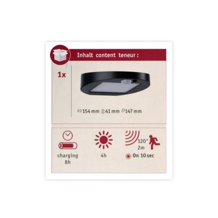 Paulmann 94246 - LED/1,2W IP44 Outdoor solar light with sensor RYSE 3,7V