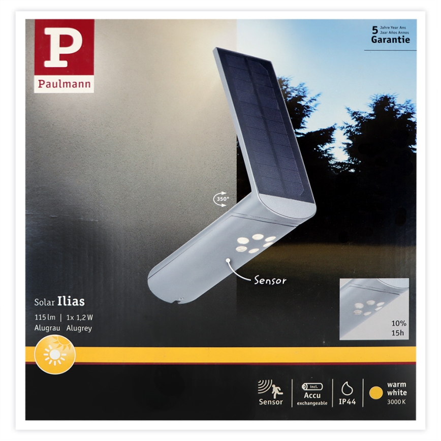 Paulmann 94261 - LED/1,2W IP44 Solar wall light with a sensor ILIAS 3,7V