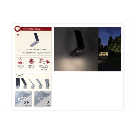 Paulmann 94261 - LED/1,2W IP44 Solar wall light with a sensor ILIAS 3,7V