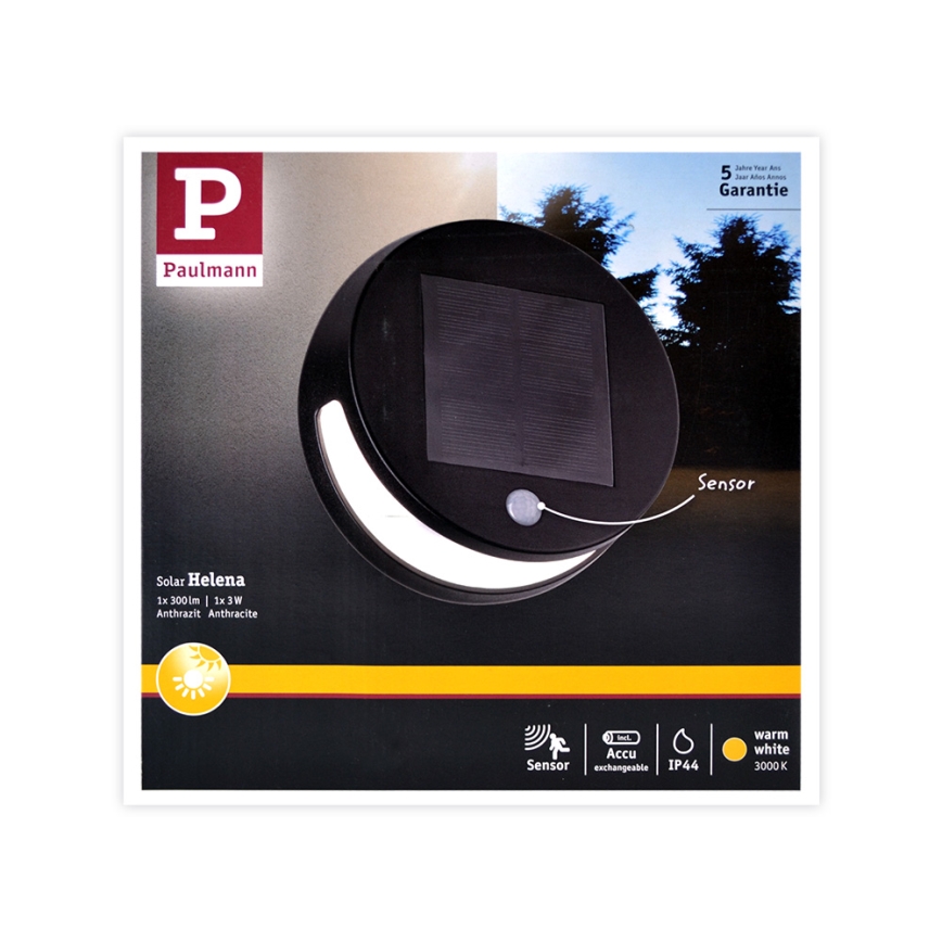 Paulmann 94265 - LED/3W IP44 Outdoor solar light with sensor HELENA 3,7V 1800 mAh