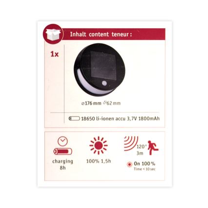 Paulmann 94265 - LED/3W IP44 Outdoor solar light with sensor HELENA 3,7V 1800 mAh