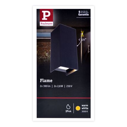 Paulmann 94326 - 2xLED/2,8W IP44 Outdoor wall light FLAME 230V