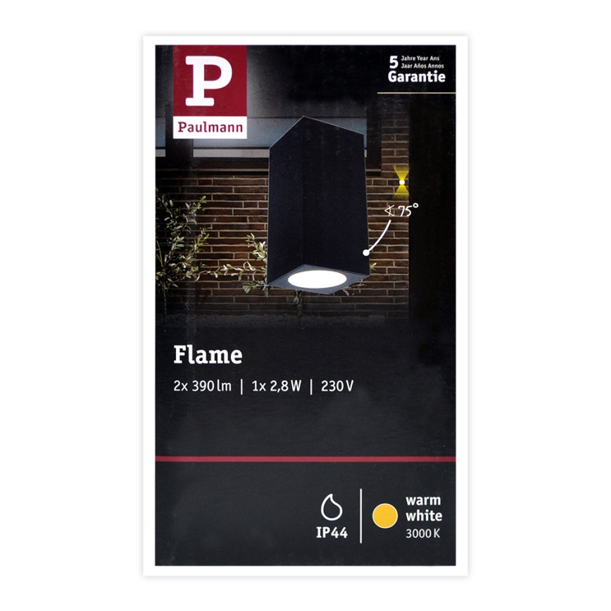 Paulmann 94328 - 2xLED/2,8W IP44 Outdoor wall light FLAME 230V anthracite