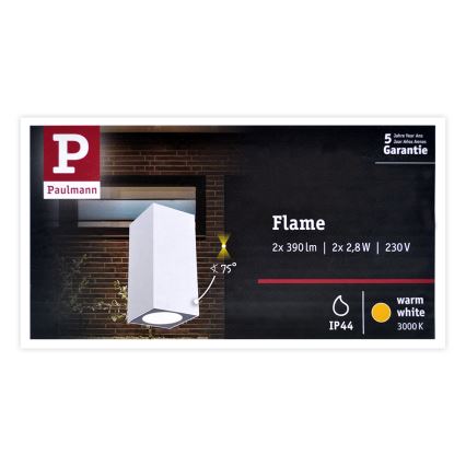 Paulmann 94330 - 2xLED/2,8W IP44 Outdoor wall light FLAME 230V white