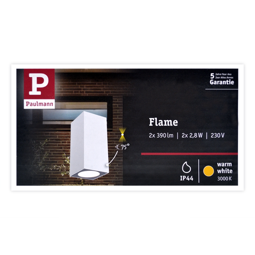 Paulmann 94330 - 2xLED/2,8W IP44 Outdoor wall light FLAME 230V white