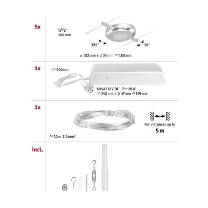 Paulmann 94414 - SET 5xLED/4,5W Spotlight for a string system ROUNDMAC 230V shiny chrome