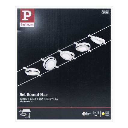 Paulmann 94414 - SET 5xLED/4,5W Spotlight for a string system ROUNDMAC 230V shiny chrome
