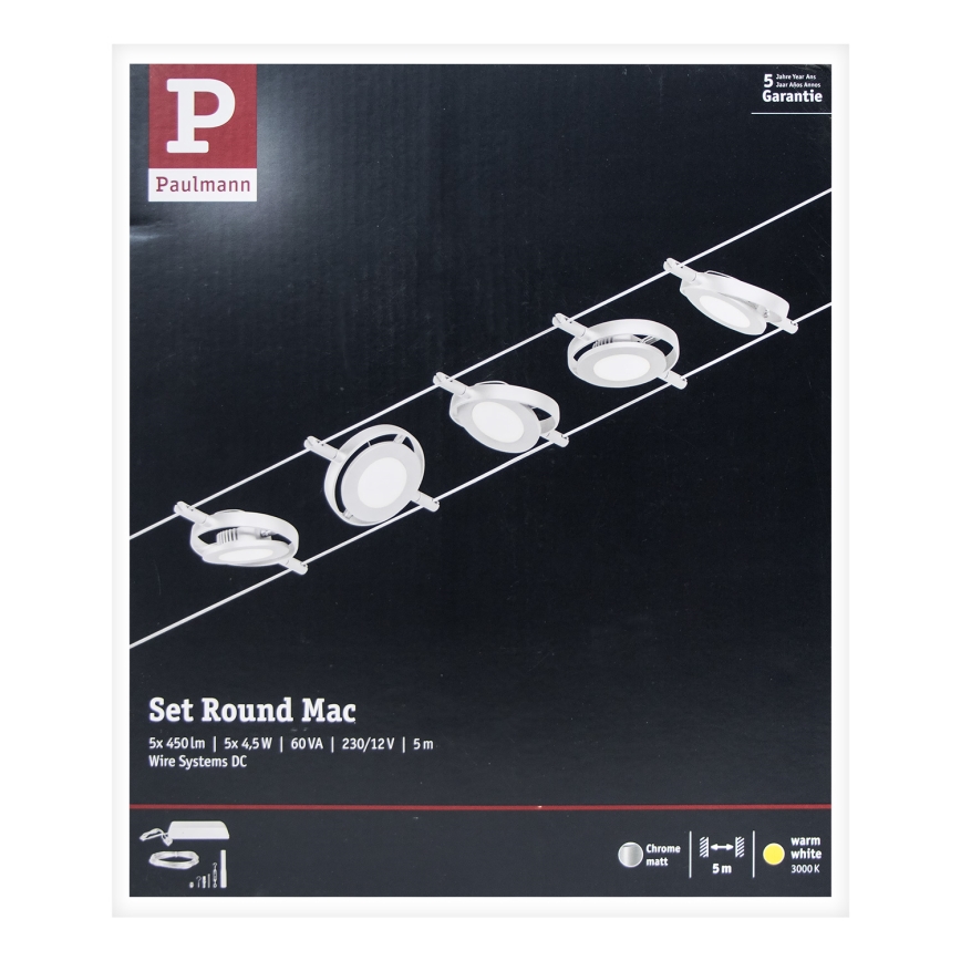 Paulmann 94414 - SET 5xLED/4,5W Spotlight for a string system ROUNDMAC 230V shiny chrome