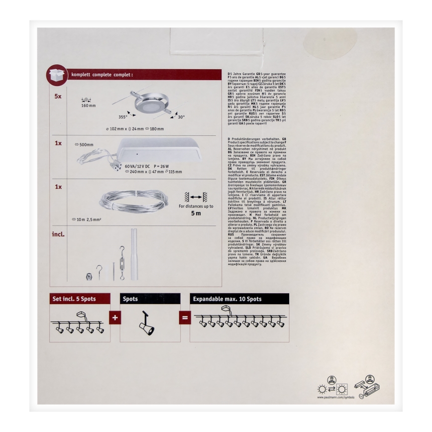 Paulmann 94414 - SET 5xLED/4,5W Spotlight for a string system ROUNDMAC 230V shiny chrome