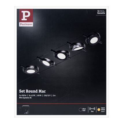 Paulmann 94418 - SET 5x LED/4.5W Complete ROUNDMAC cable lighting system 230V black