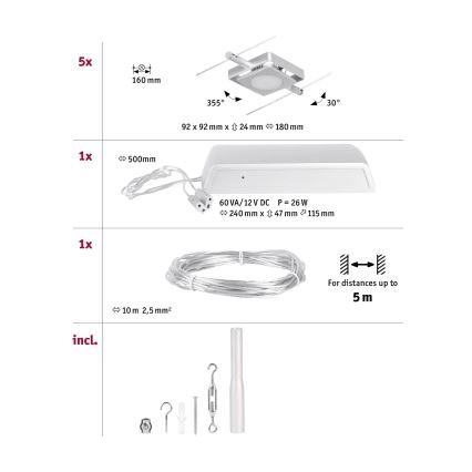 Paulmann 94420 - SET 5xLED/4,5W Spotlight for string system MAC 230V matte chrome