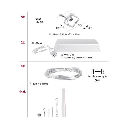 Paulmann 94430 - SET 5xGU5,3/10W Spotlight for string system MAC 230V matte chrome