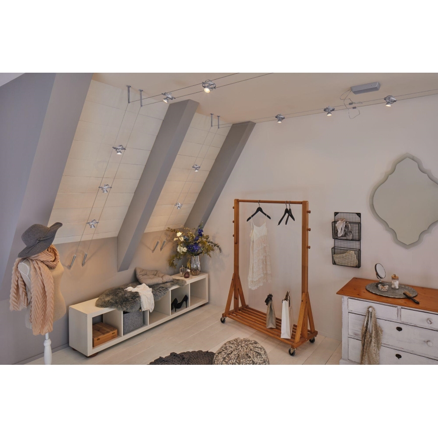 Paulmann 94436 - 5x GU5.3/10W set, complete CARDAN 230V cable suspension system, matte chrome