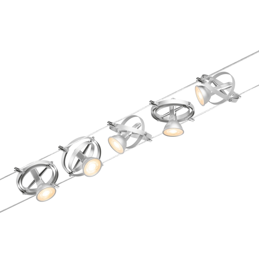 Paulmann 94436 - 5x GU5.3/10W set, complete CARDAN 230V cable suspension system, matte chrome