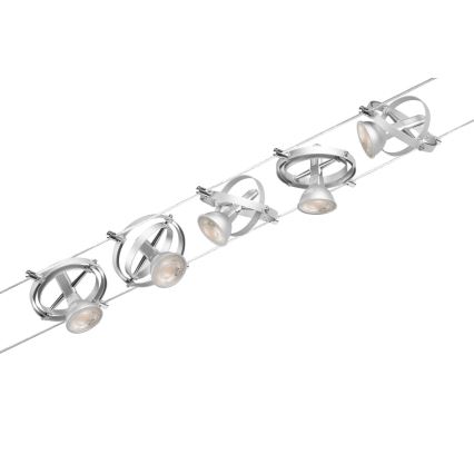 Paulmann 94436 - 5x GU5.3/10W set, complete CARDAN 230V cable suspension system, matte chrome