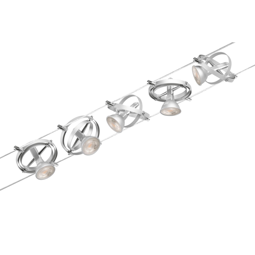 Paulmann 94436 - 5x GU5.3/10W set, complete CARDAN 230V cable suspension system, matte chrome