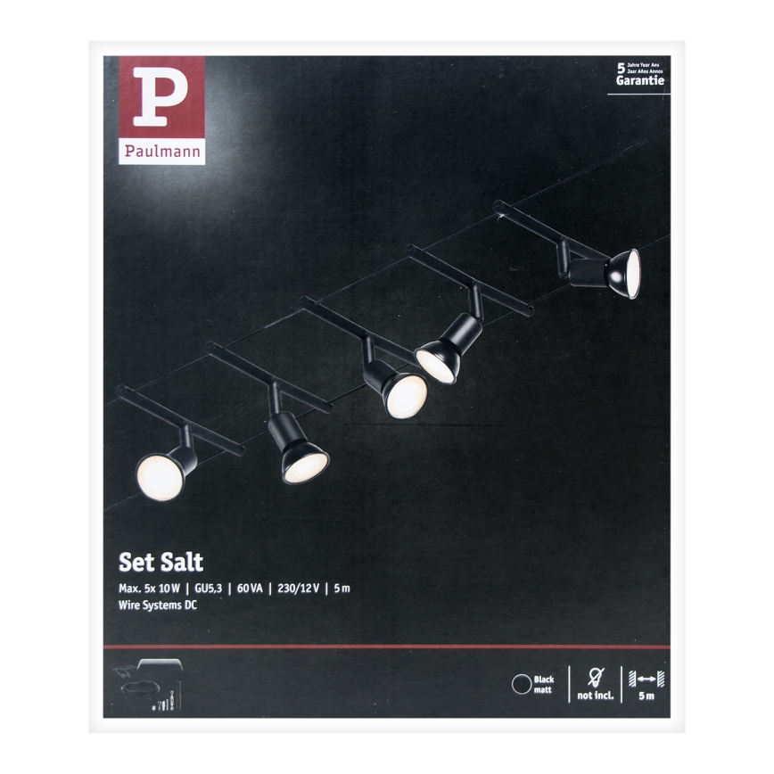 Paulmann 94446 - SET 5xGU5,3/10W Spotlight for a string system SALT 230V black