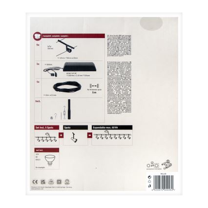 Paulmann 94446 - SET 5xGU5,3/10W Spotlight for a string system SALT 230V black