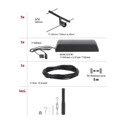 Paulmann 94446 - SET 5xGU5,3/10W Spotlight for a string system SALT 230V black