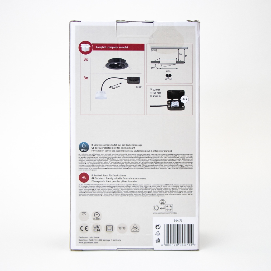Paulmann 94471 - SET 3xLED/6W IP23 Bathroom recessed light NOVA 230V