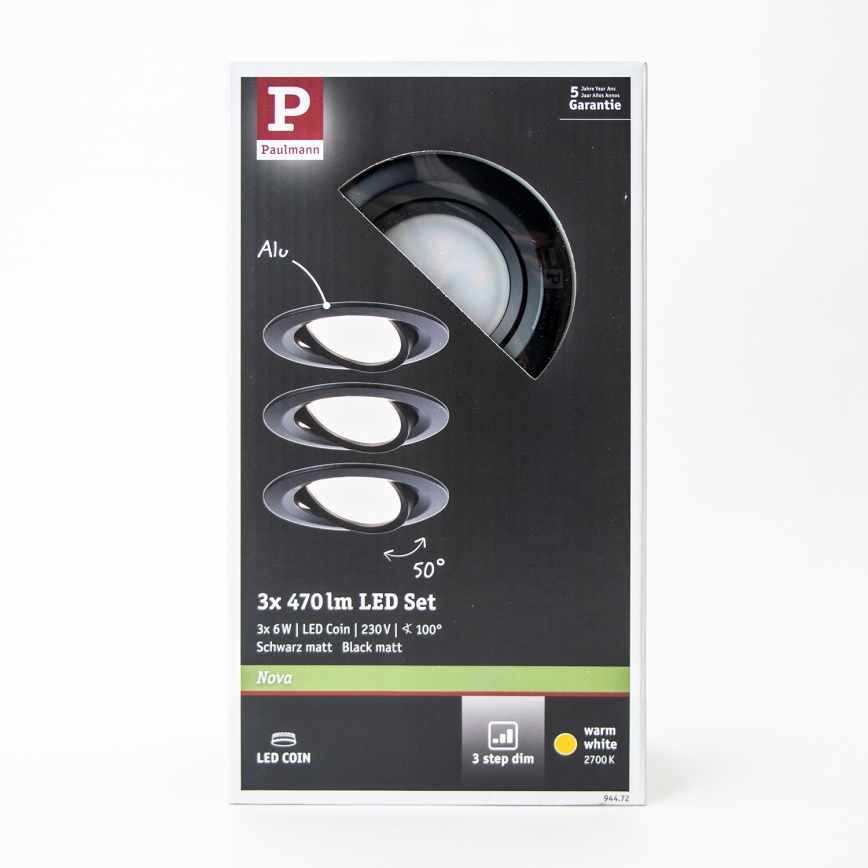 Paulmann 94472 - SET 3xLED/6W IP23 Dimmable bathroom recessed light NOVA 230V