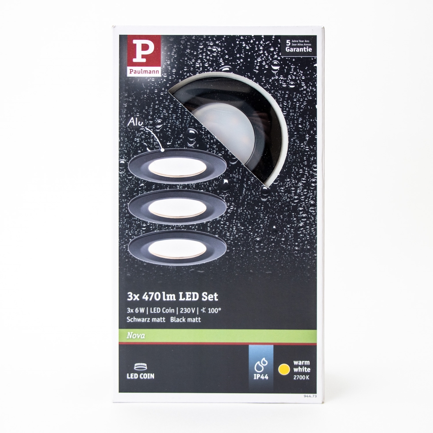 Paulmann 94473 - SET 3xLED/6W IP44 Bathroom recessed light NOVA 230V