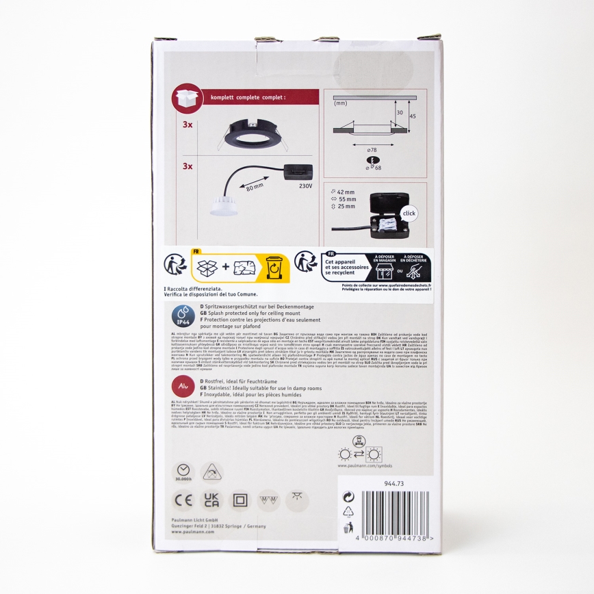 Paulmann 94473 - SET 3xLED/6W IP44 Bathroom recessed light NOVA 230V